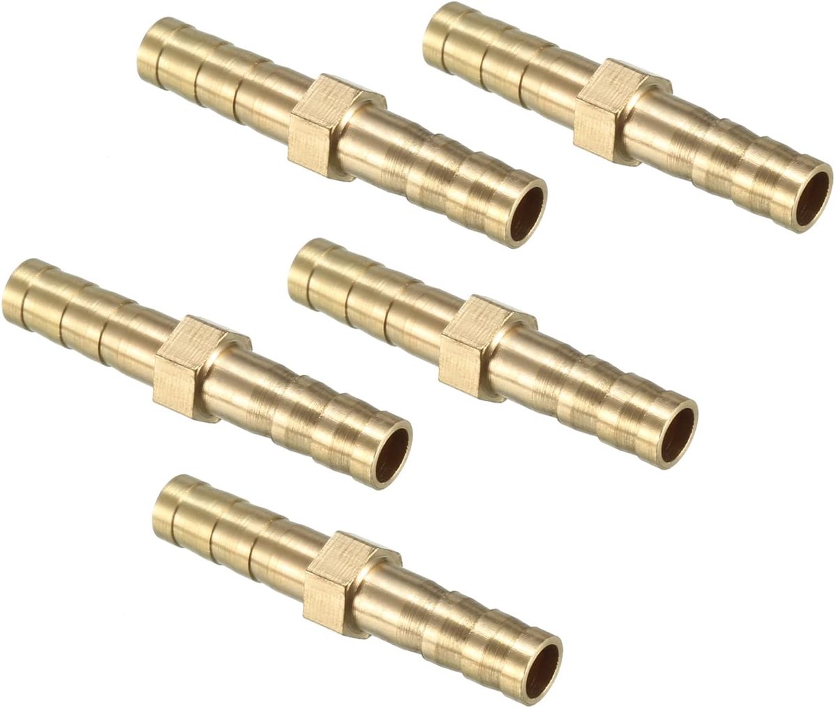 6 mm diameter, messing, rechte slang, montage x 5 stuks, rechte slangverbinding, goudkleurig