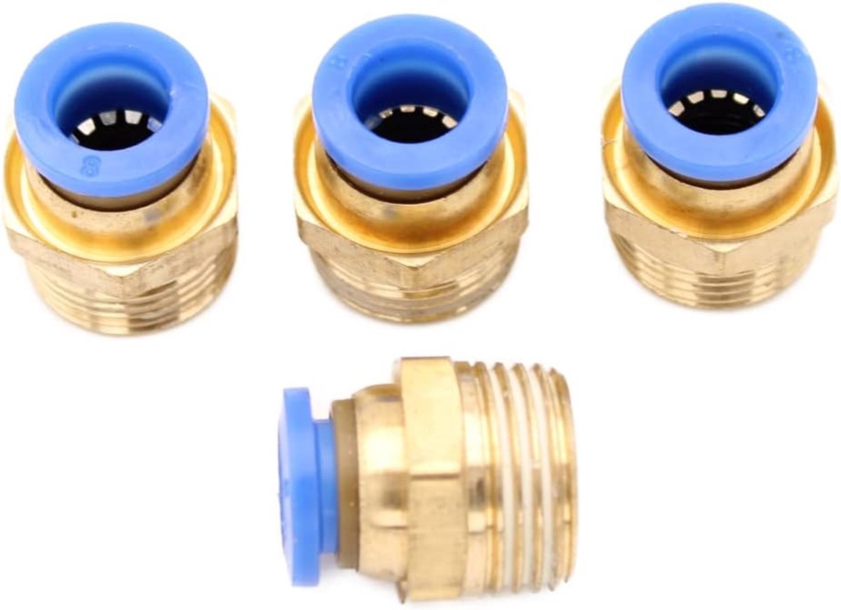 push-in luchtleidingfittingen aansluiting R 3/8 inch tot 8 mm IQS, 4 stuks push-in persluchtaansluiting stekkerfittingen (R 3/8 inch - 8 mm)