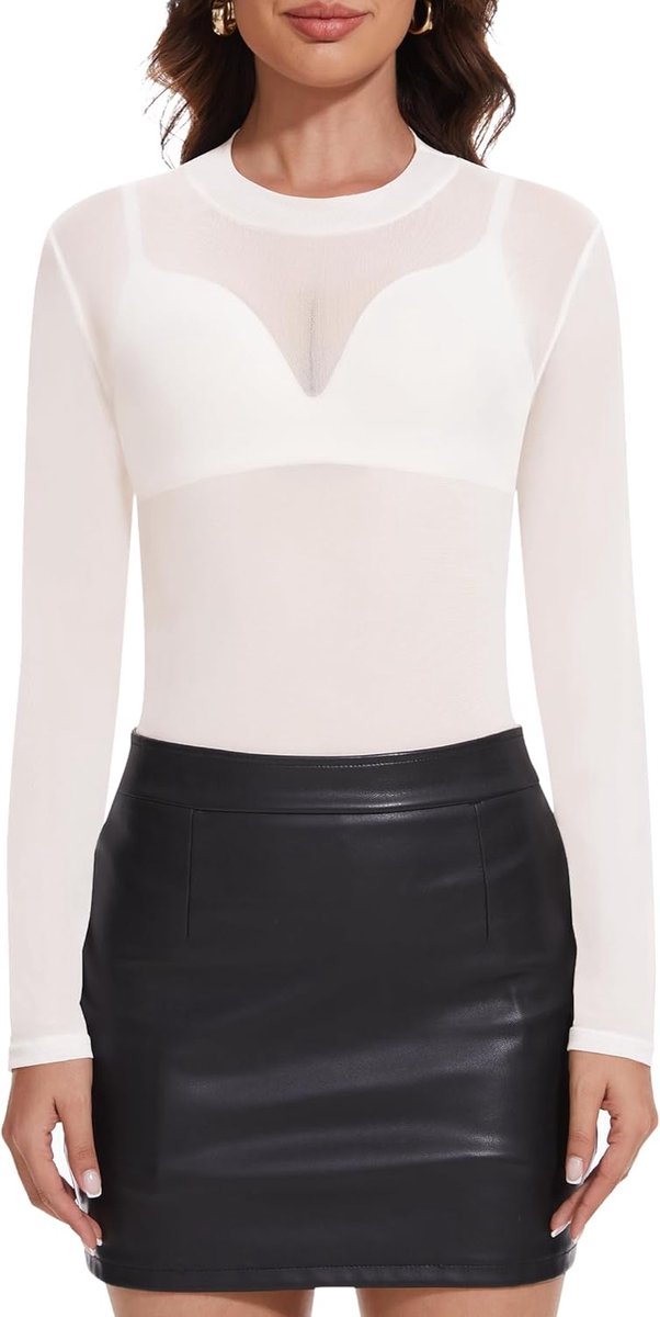 Doorschijnende damesblouse met lange mouwen van gaasdoek