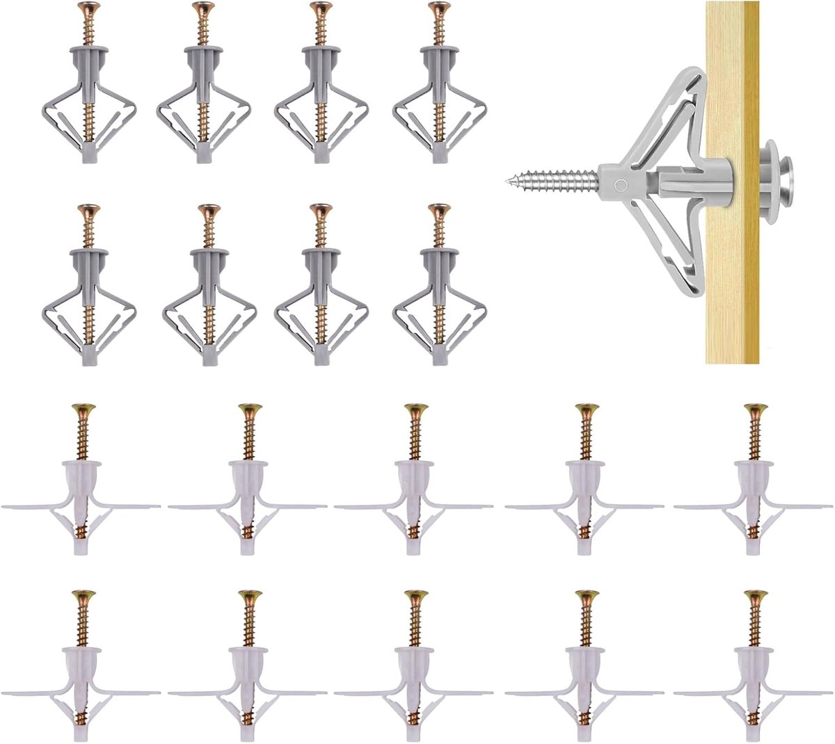Set van 100 holle ruimtepluggen, vlinder, gipsplaat, dowels, vliegtuigvorm, vlindervorm, met schroeven, voor gipsplaat, gipsvezelplaten, beton, bakstenen, holle wand