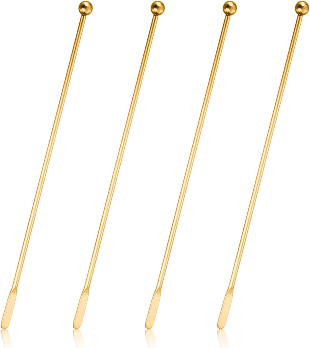 4 stuks roestvrijstalen roerder buis cocktail drankje swizzle stick, 19 cm drank roerder metaal met kleine rechthoekige peddels, herbruikbare roerstokken voor koffiebar chocolademelk (goud)