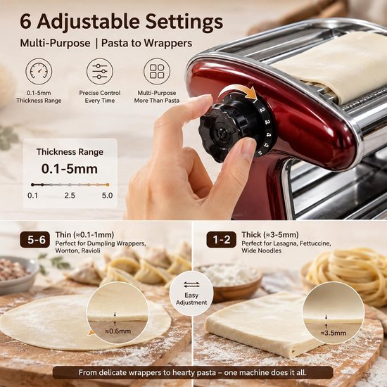 SnelShoppen - Handmatige Pasta Maker - Noodle Making Machine met Ingebouwde 2mm & 4mm Blades - Deeg Spaghetti Roller Machine voor Zelfgemaakte Pasta i — afbeelding 3