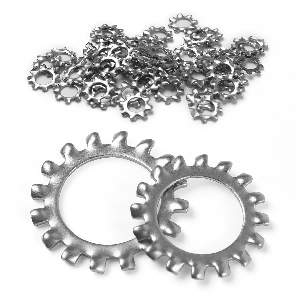 50 stuks M8 tandschijven, veiligheidsschijven, gekartelde buitenvertanding, sluitringen, roestvrij staal 304, tandschijven, klemschijven, groot assortiment, veerringen voor schroefbevestiging