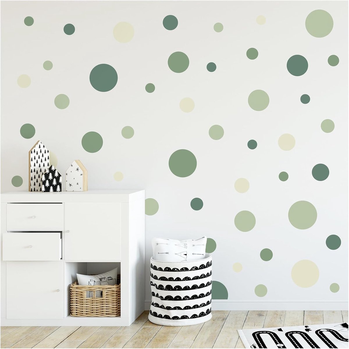 cirkels set 120 stuks punten wandtattoo, kinderkamer, slaapkamer, babykamer, sticker, folie, decoratie, zelfklevend, voor jongens en meisjes, pastel Y068-12 bosgroen