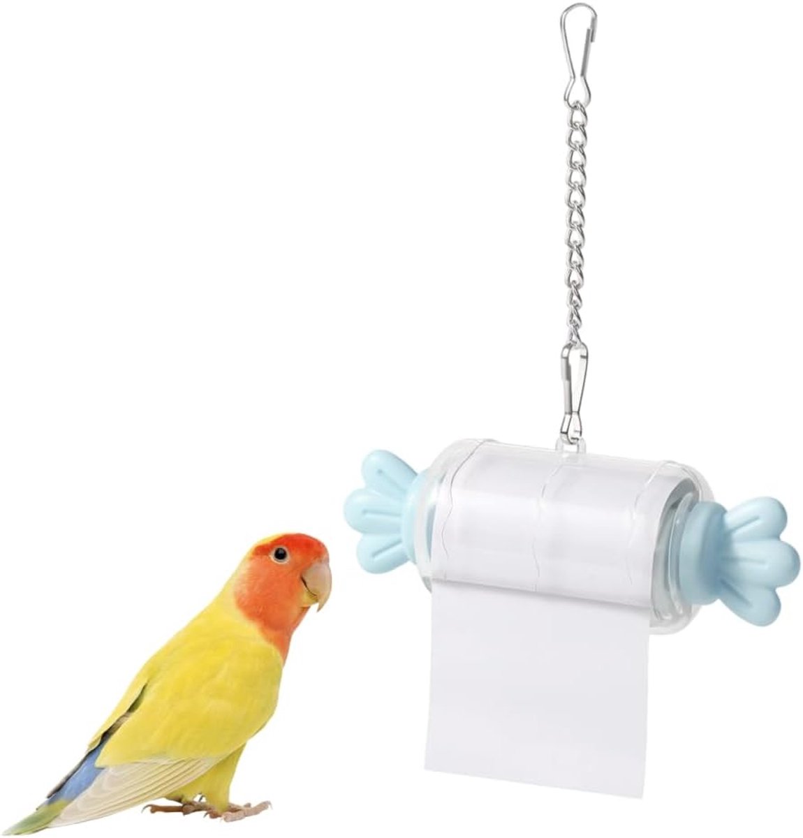 KZQ Papegaaienversnipperaar, papierdispenser voor vogels - Ophangaccessoire voor kooi met roestvrijstalen haak - Geschikt voor papegaaien, cavia's, kleine huisdieren, enz. - Blauw