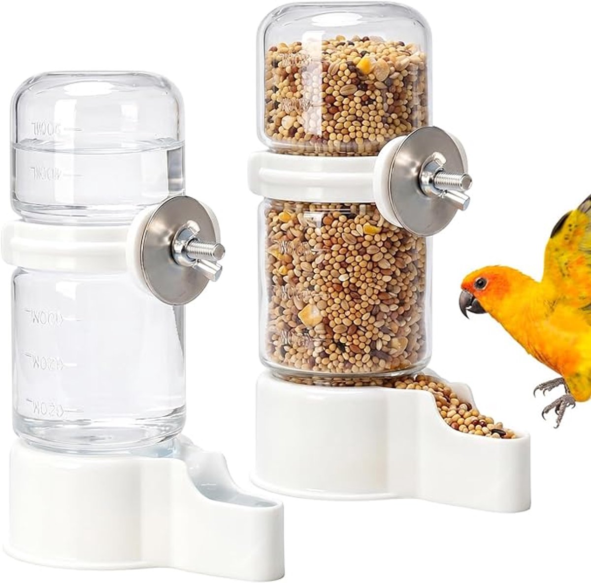 KZQ Vogelwaterbak - Automatisch vogelbad - Waterbak voor papegaaienkooien - Waterbak voor kwartels - Geschikt voor papegaaien, parkieten en kanaries - 2-delige set - 140 ml