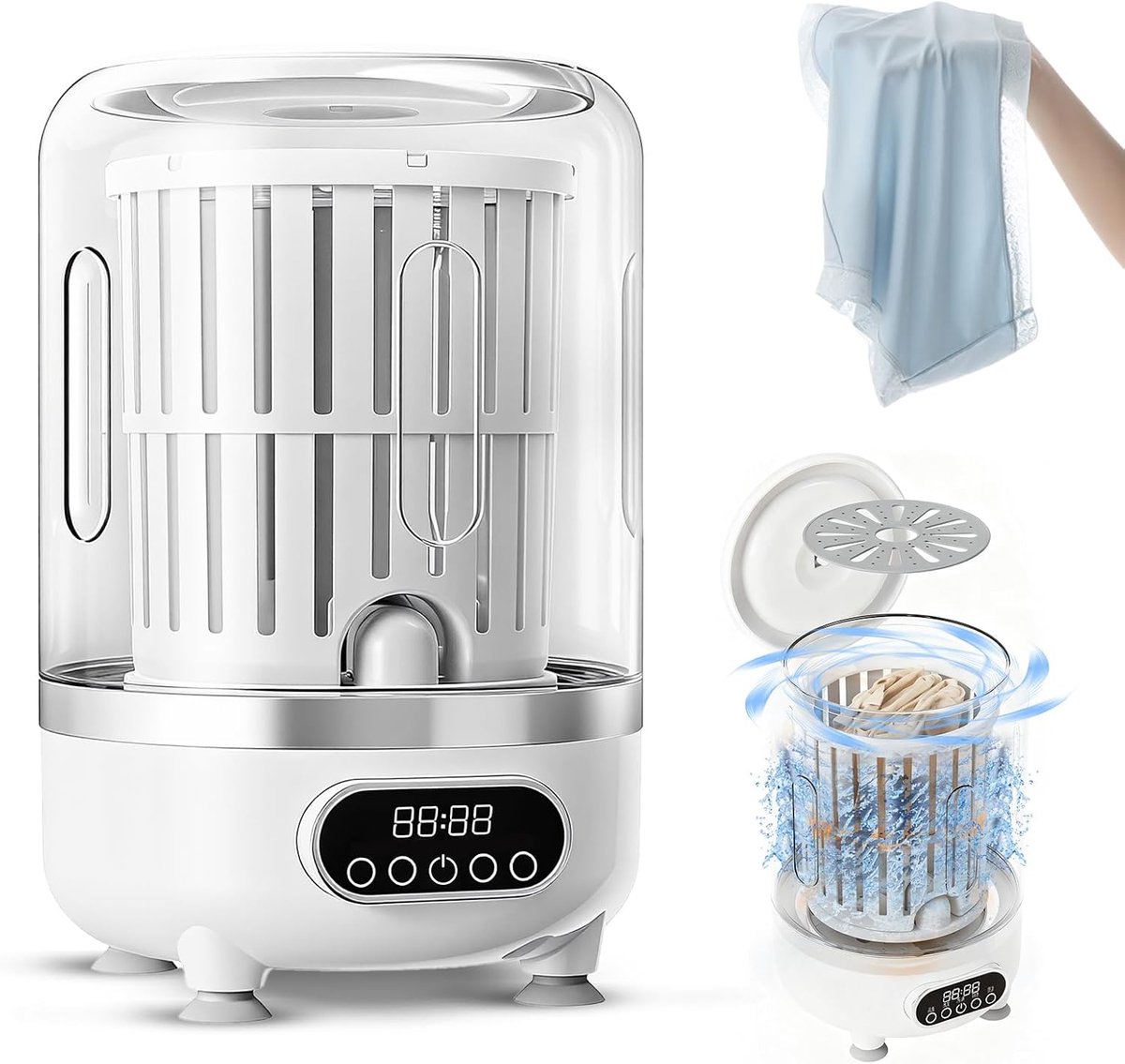 KZQ Draagbare Mini Wasmachine - Compacte Was- en Droogcombinatie - Geschikt voor ondergoed, sokken en babykleding - Lichtgewicht en draagbaar - Ideaal voor reizen, kamperen, hotels, studentenkamers en gezinsgebruik - Inhoud: 3 liter - Wit