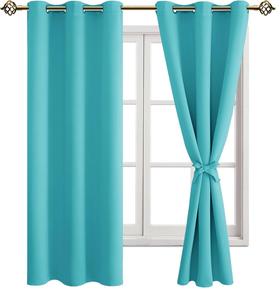 Verduisterende gordijnen, inslagringen, voor slaapkamer, woonkamer, turquoise, 2 stuks, 160 x 106 cm (H x B)