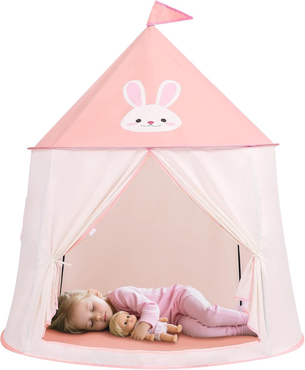 Speeltent voor kinderen, kindertent,prinses prins castle play tent, speeltent,draagbare pop-up indianentent,speelhuis voor binnen en buiten,verjaardagscadeau kerstcadeau(roze konijn)