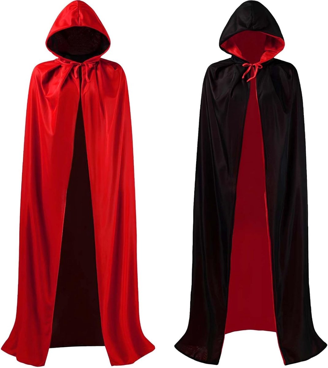 Halloween-kostuum, cape met capuchon voor dames en heren, griezelig vampierkostuum voor volwassenen, voor carnaval, vampiercape, aan beide zijden, rood en zwart