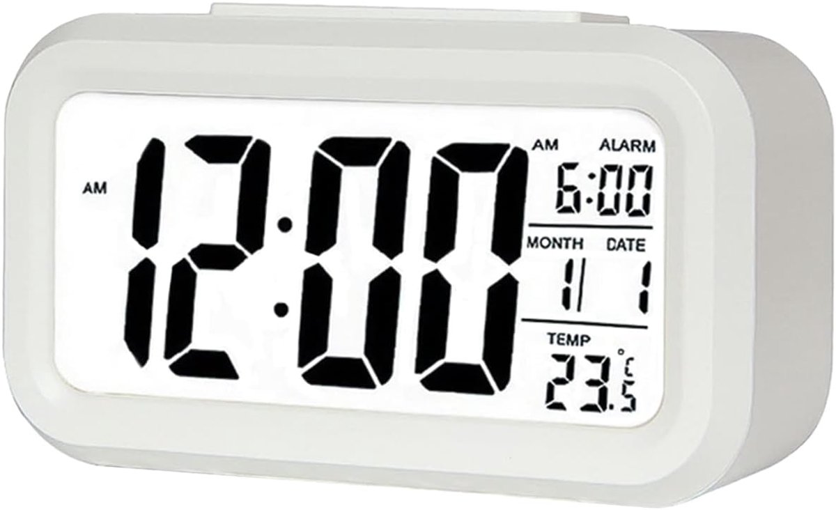 Digitale wekker, led-wekker met temperatuur, sluimerfunctie, 12/24 uur conversie, kalender, voor slaapkamer, kantoor, keuken (batterij)