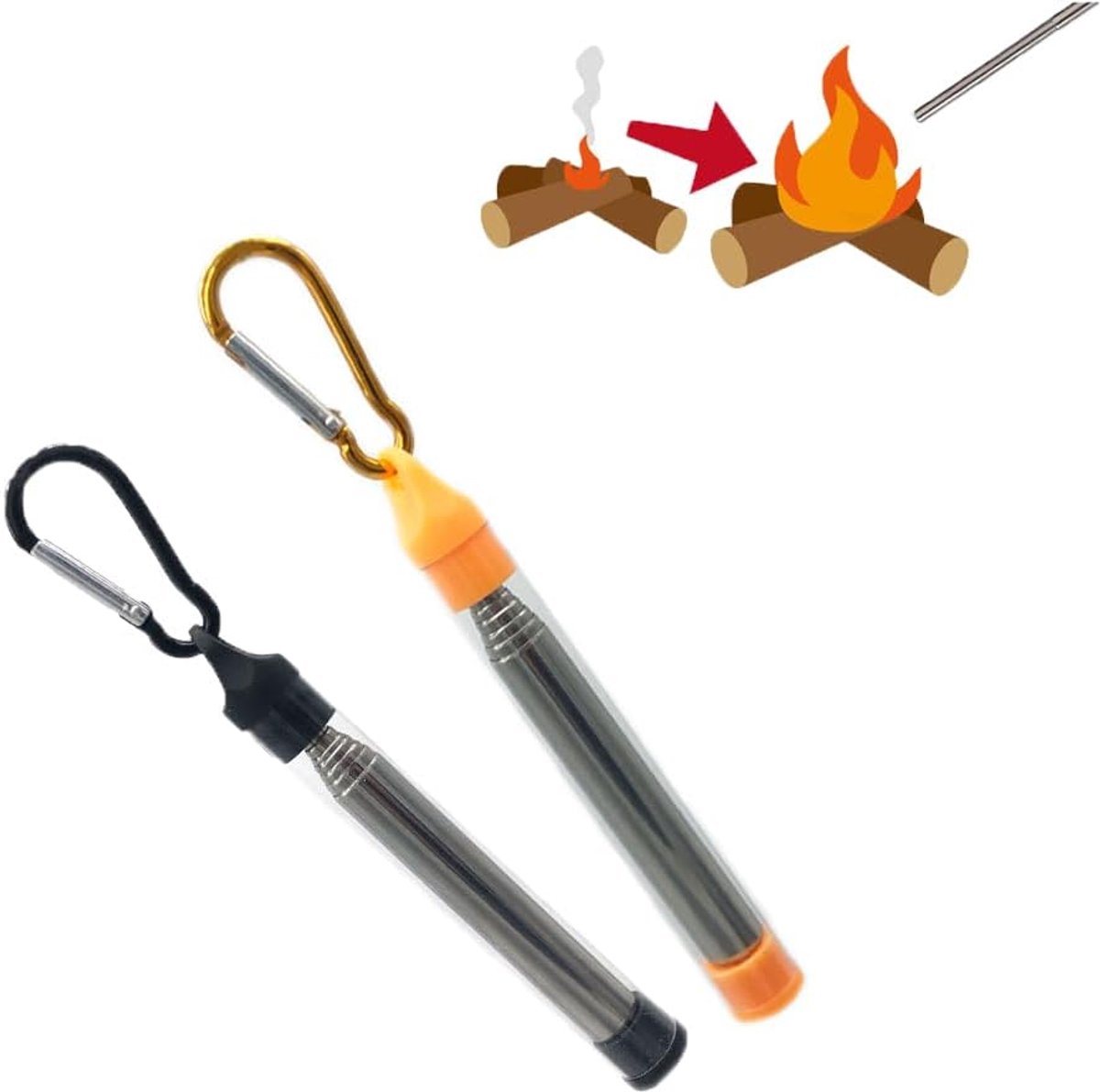2 stks Draagbare Balg Buis Pocket RVS Telescopische Pijpen Brandblazer met Gesp voor Open Haard Barbecues Camping Outdoor