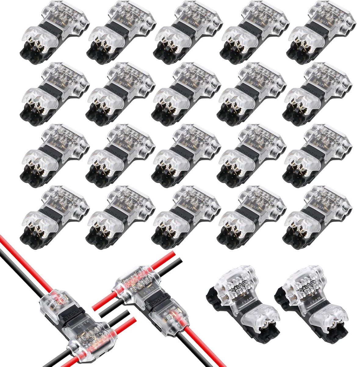 20 stuks T-connector 2-pins voor elektrische draad 20/22 AWG auto waterdicht zonder solderen van draden LED-kabel waterdichte verlichting klemmen en kits