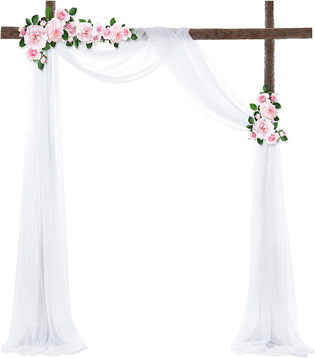 boog doorzichtige gordijn achtergrond voile gordijn chiffon draperen stof 6.1m doorzichtige gordijnen prieel gordijn voor huwelijksceremonie receptie feest plafond decor, wit, 1 paneel