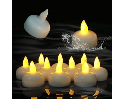 Drijvende Kaarsen, PChero 12st Waterdichte Wlamloze Kaarsen Batterij-Aangedreven Flikkerende Drijvende Theelichtjes voor Bruiloft Kerstmis, Verjaardagsfeestjes, Bad, Bubbelbad, Spa, Zwembad, Vijver (Warm Wit)