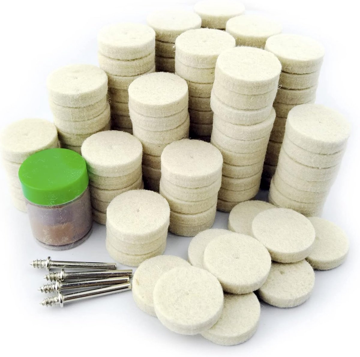 Wolvilt Polijstschijf voor Dremel 125st, Polijstwiel 25mm 120st Polijstpasta 1st en Opspandoorn 4st, Vilt Polijstset Mini Draaigereedschap Accessoires, RMTA125C1