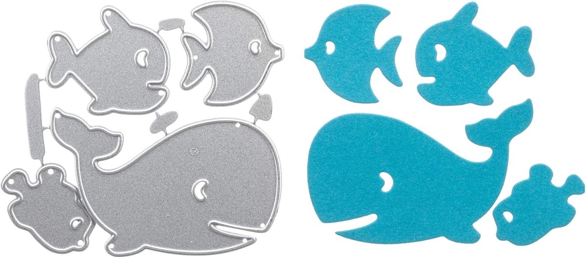 Stanssjabloon: walvis en drie vissen