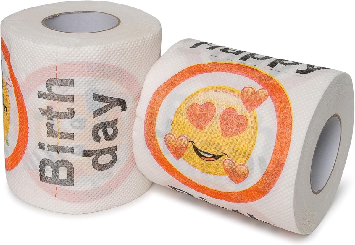 Toiletpapier, voor elke verjaardag, 2 rollen, feestdecoratie en cadeauverpakking, grappig emoji toiletpapier, leuk huisdieren, toiletrol cadeauartikel, verjaardagstoiletdecoratie