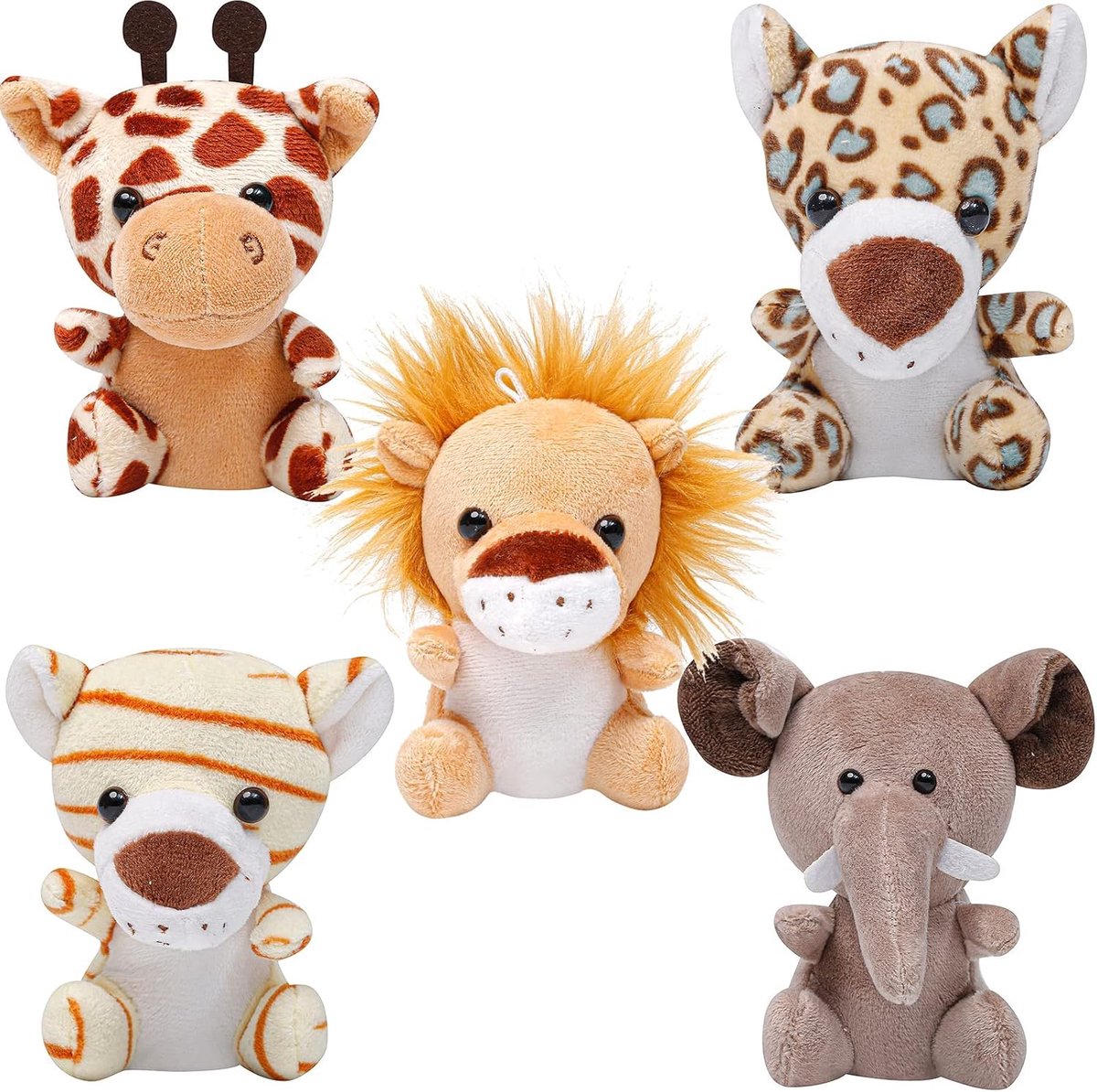 5 stuks kleine dieren gevuld jungledier pluche set 12 cm schattige safari-knuffeldieren met sleutelhanger voor feestgelegenheden Pasen decoratie (zitend)