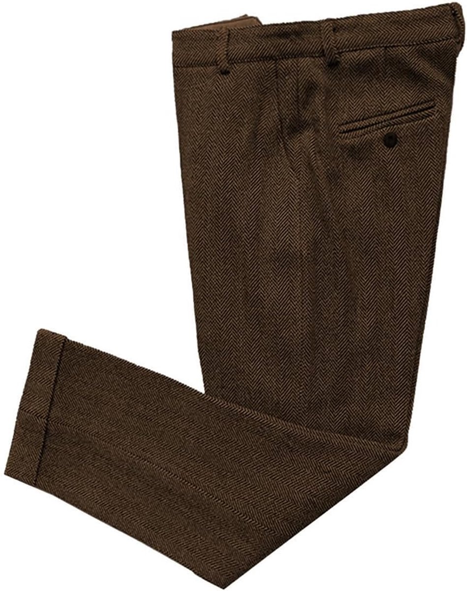 Herringbone Vintage tweed jurk voor heren, regular fit, zakelijk pak, broek