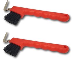 Hoefkrabber voor paarden, ezel en geiten, hoef, met extra stabiele borstel en ergonomische handgreep, 2 x rood