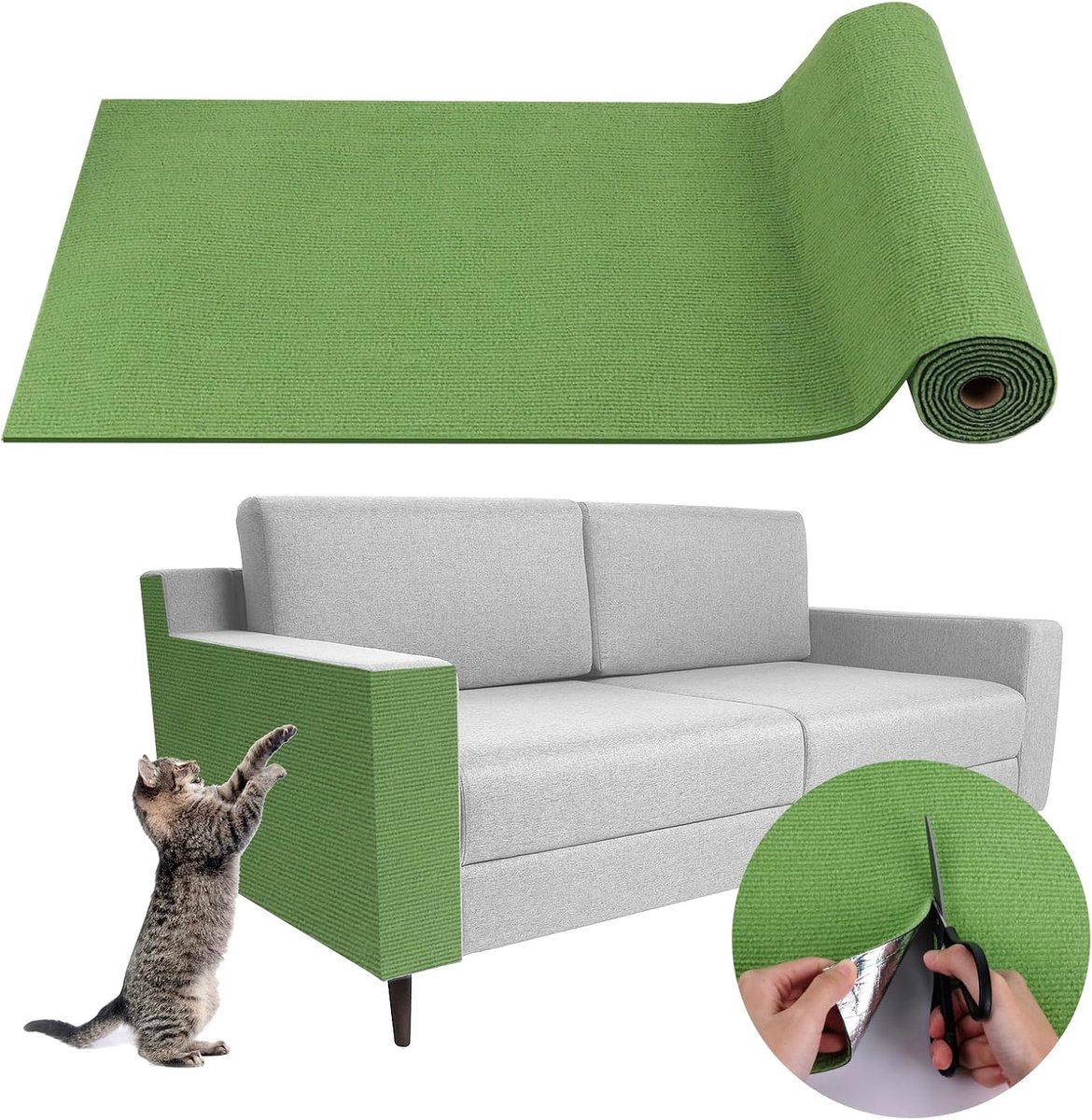 Krabmat voor katten, zelfklevend, krabmat, bescherming voor bank, kat, anti-klauwen (fruitgroen, 40 x 400 cm)