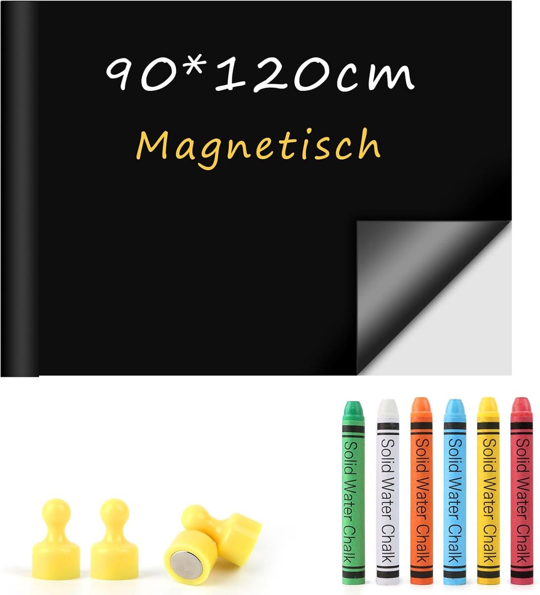 Magneetbordfolie, zelfklevend - 90 x 120 cm, incl. magnetische folie, 6 stof-vrije krijtjes, 4 magneten