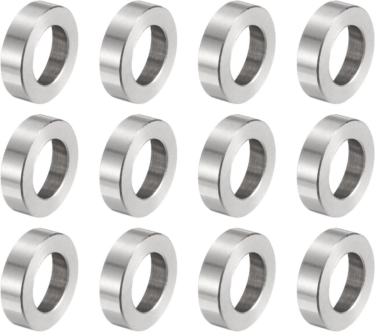 12 stuks roestvrijstalen afstandhouders 12 mm boring x 20 mm buitendiameter x 6 mm lengte schroefbussen met blank afwerking Ronde metalen afstandhouders voor M12 schroeven en stangen