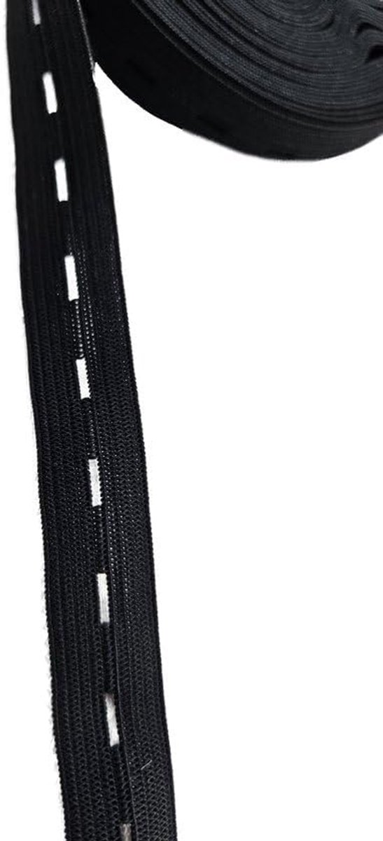 Elastiek - gaten band knoopsgaten - 1 meter - zwart - 15mm breed