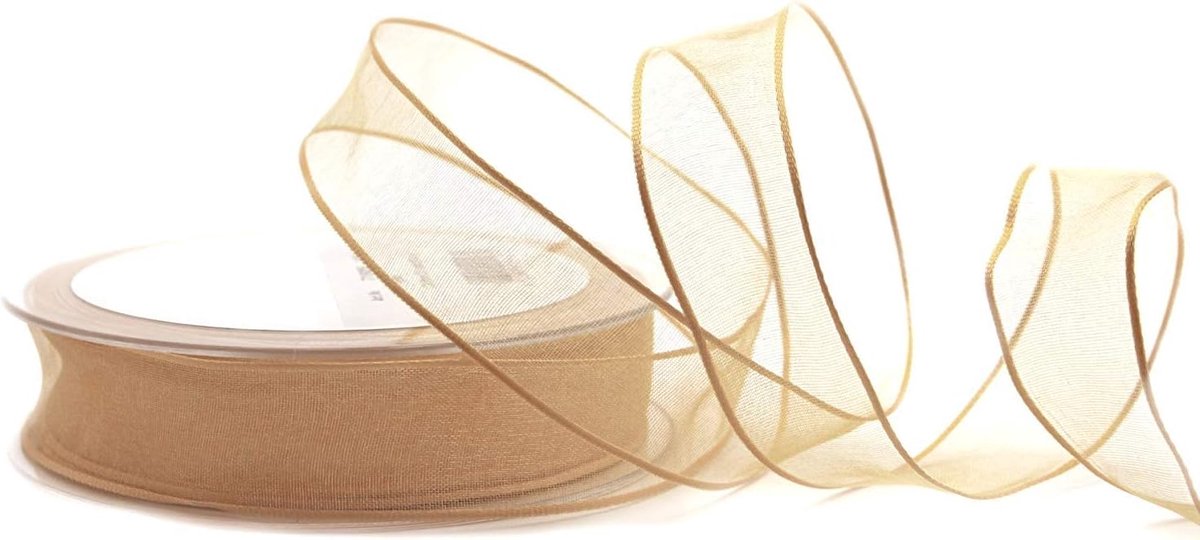 20 m x 25 mm decoratief lint chiffon beige cadeaulint lint lint transparant organza met vormvaste randen premium kwaliteit bruiloft verjaardag chiffon lint effen