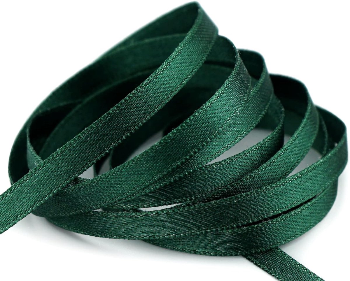 lint van 50 m x 6 mm, dennengroen, zwart-groen, donkergroen (035), dubbelzijdig lint van satijn zonder draad, zacht en glanzend, cadeaulint, decoratief lint, dubbelzijdig decoratielint koord