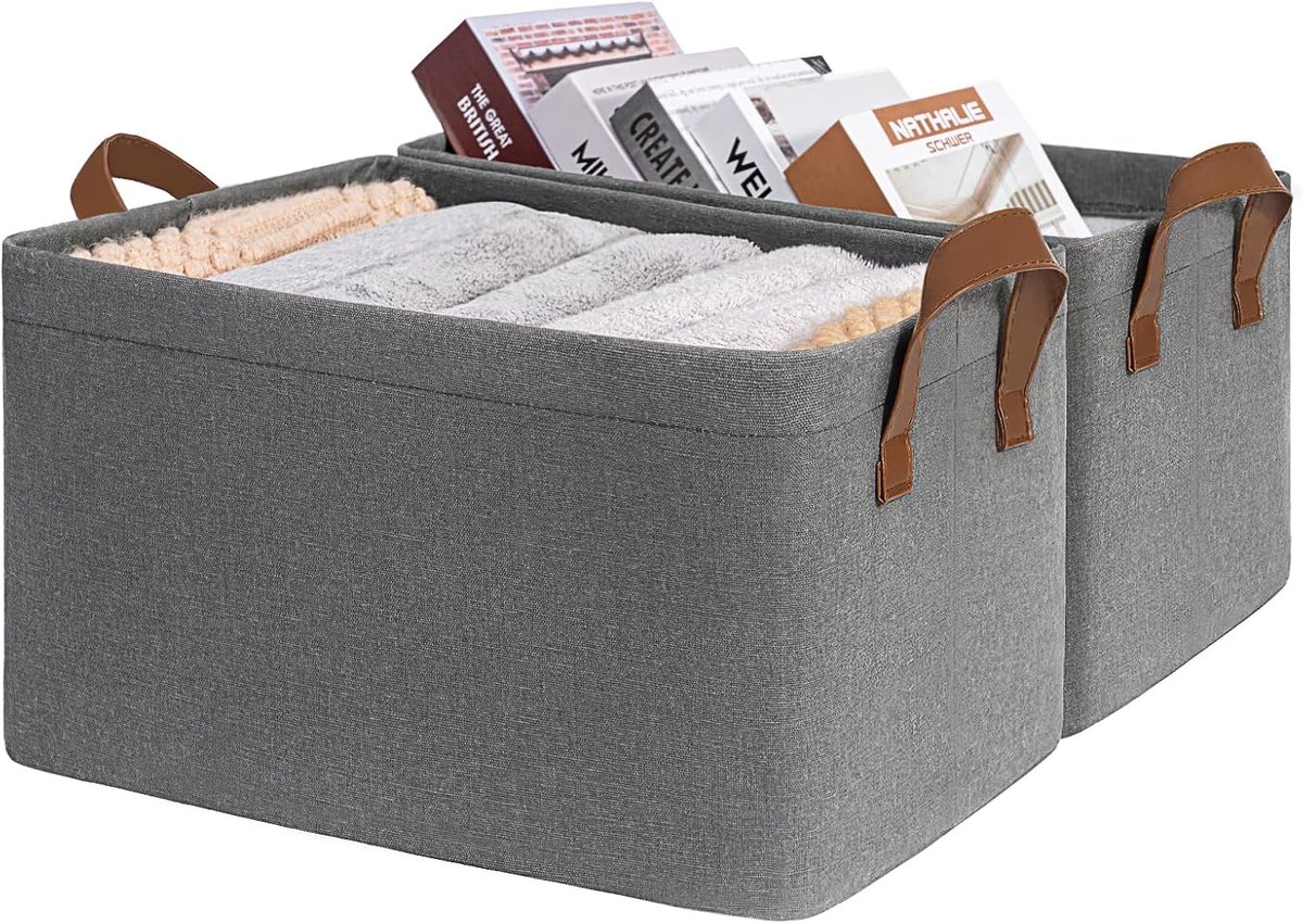Opbergdoos, opbergmand, opbergmand voor badkamer, kast, bureau, bad, wasmand opvouwbaar, kast organizer, rechthoekig, 37L x 26B x 21H cm, 20L x 2, grijs