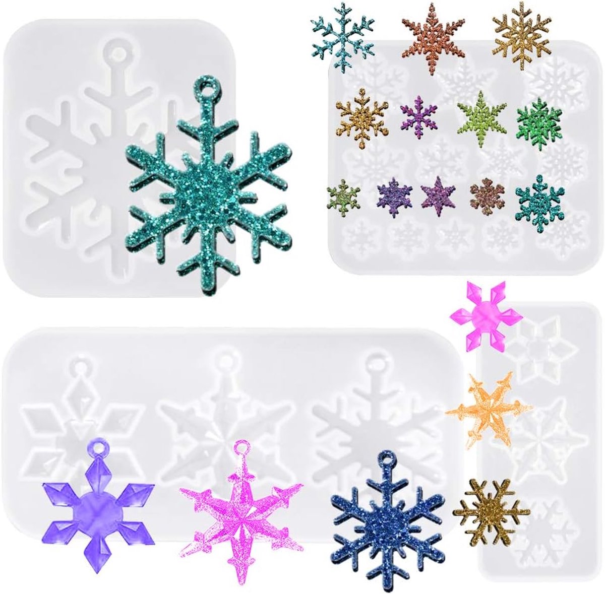 4 Set Hars Mallen Silicone, FineGood Sneeuwvlok Hars Mould Epoxy Hars Gieten Mold Kerst Hars Mallen voor Sieraden Maken