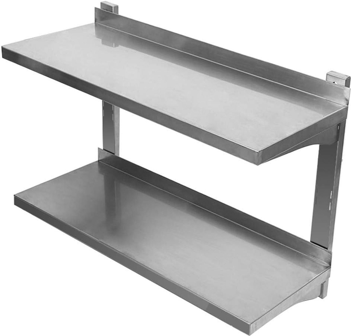 Wandplank voor keuken, Eetkeuken plank RVS plank, 2 Laag Hoogte Verstelbare Planken