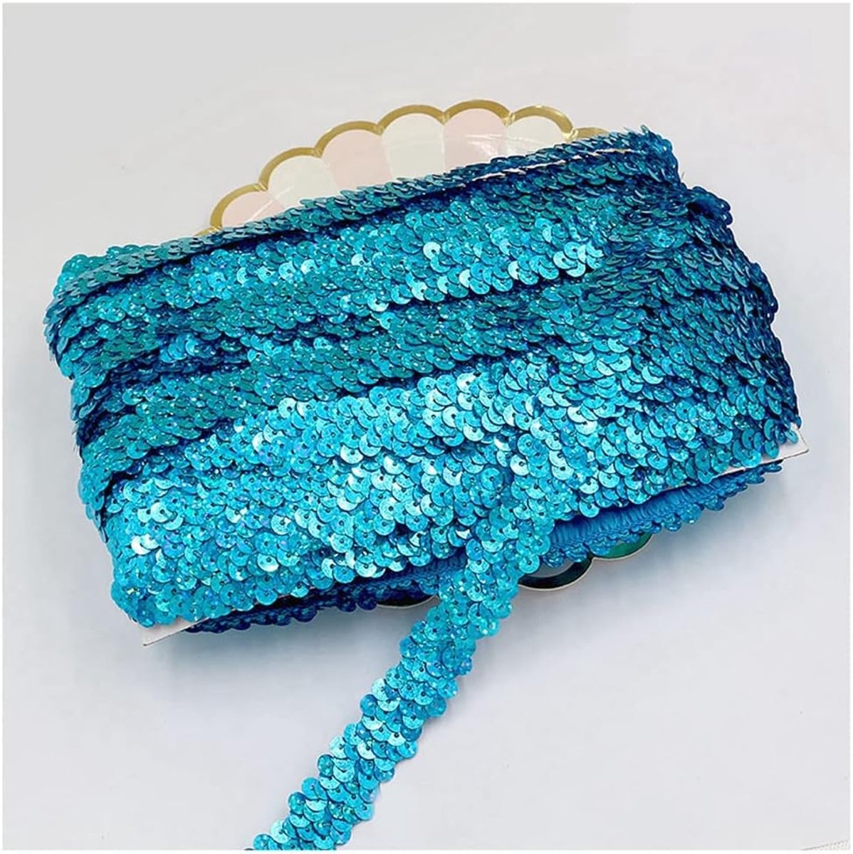 Paillettenband, elastisch, 2 cm breed, paillettenband, 2 rijen, paillettenboord, stoffen band voor doe-het-zelf naaien, kleding, handwerk, decoratie, laserzeeblauw
