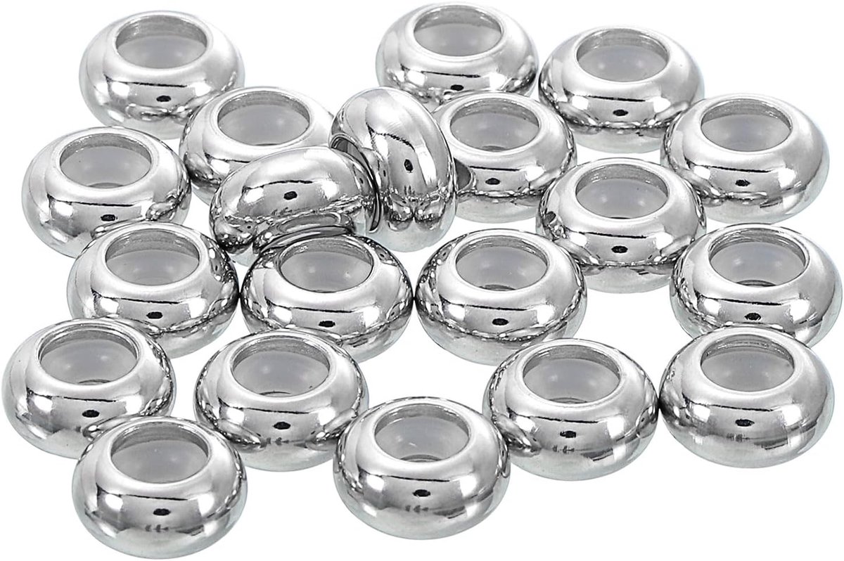 20 stuks 9 mm x 3 mm, voor het plaatsen van rubberen kralen, verstelbare schuifkralen van roestvrij staal, voor het maken van armbanden, sieraden.