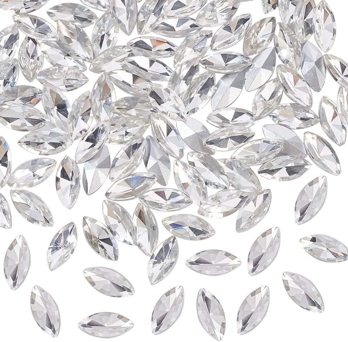 100 stuks paardenoog glas strass steentjes edelstenen puntige achterkant strass 15x7x4mm heldere juwelen versieringen met verzilverde achterkant kristallen steentjes voor kostuum maken
