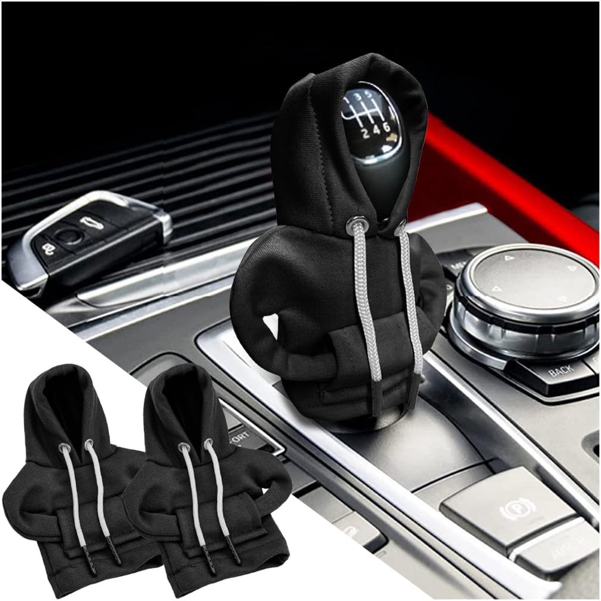 Universele pook-afdekking met capuchon voor auto, sweatshirt ter decoratie van de pookknop, sweatshirt met capuchon voor handmatige of automatische schakeling, stofdicht (zwart)
