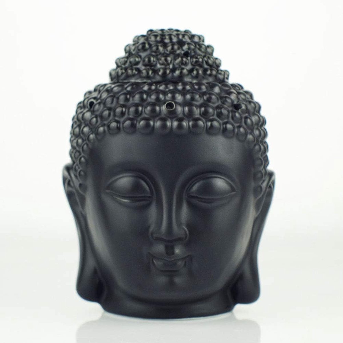 Bell Keramische Aromatherapie Oliebrander Boeddha Hoofd Aroma Essentiële Olie Diffuser Indiase Wierook Boeddha Tibetaanse Wierookbrander S (zwart)