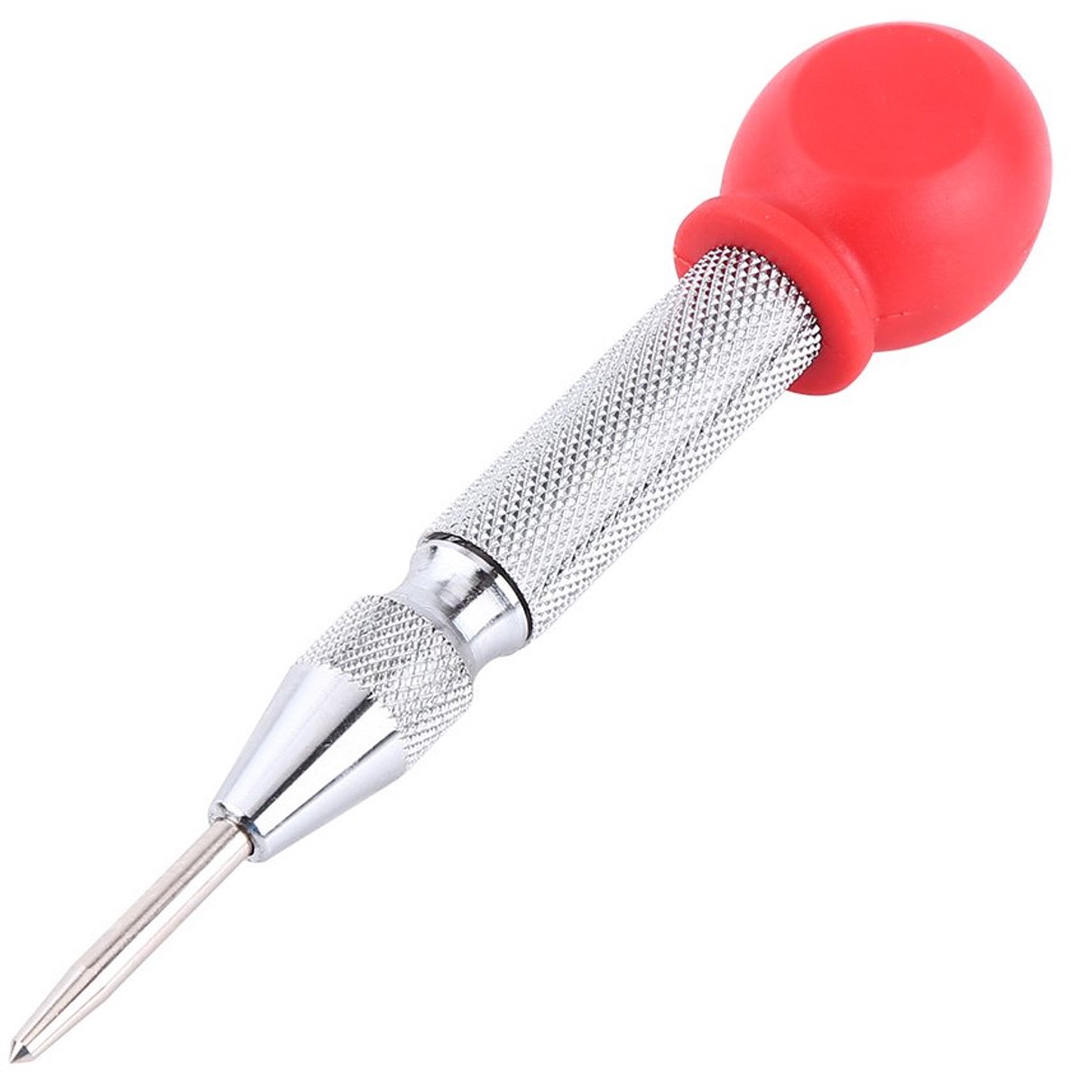Centerpons, 130 mm/5 Automatische Centerpons, HSS Automatische Slagpons, met Puntbeschermkap (Zilver + rode beschermkap)