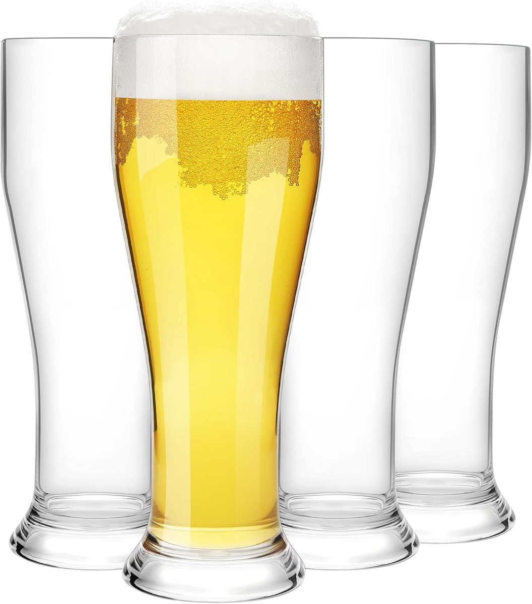 Bierglazen Set van 4 480ml | Onbreekbaar Tritan Kunststof Korenbier Drinkglazen Voor Feest, Cadeau | Vaatwasserbestendig