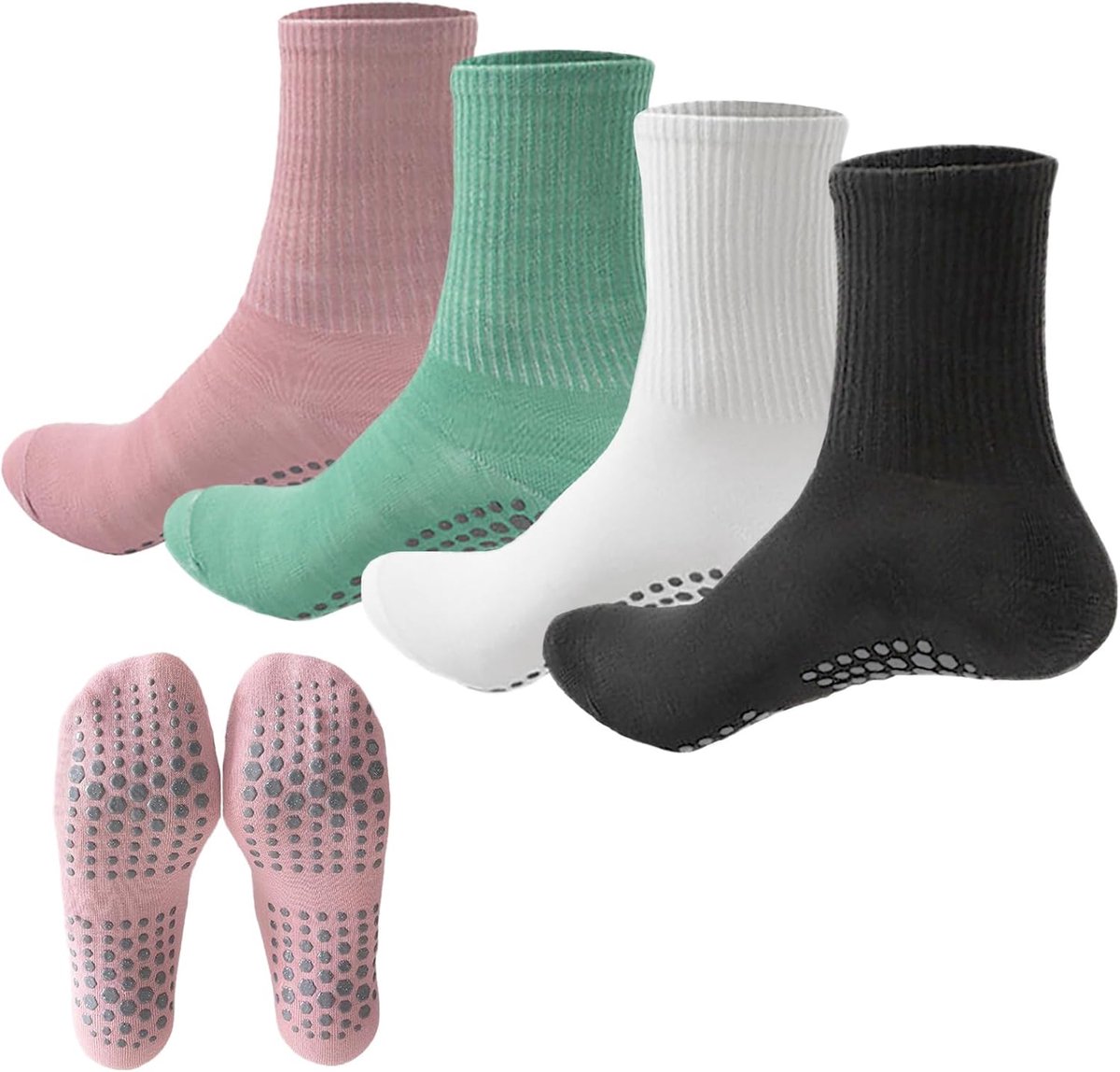 Sokken pilatesokken, halfhoge grip sokken siliconen onderste sneakersokken één maat voor vrouwen, grippy sokken voor yoga, ballet sport, pilates hardlopen thuis