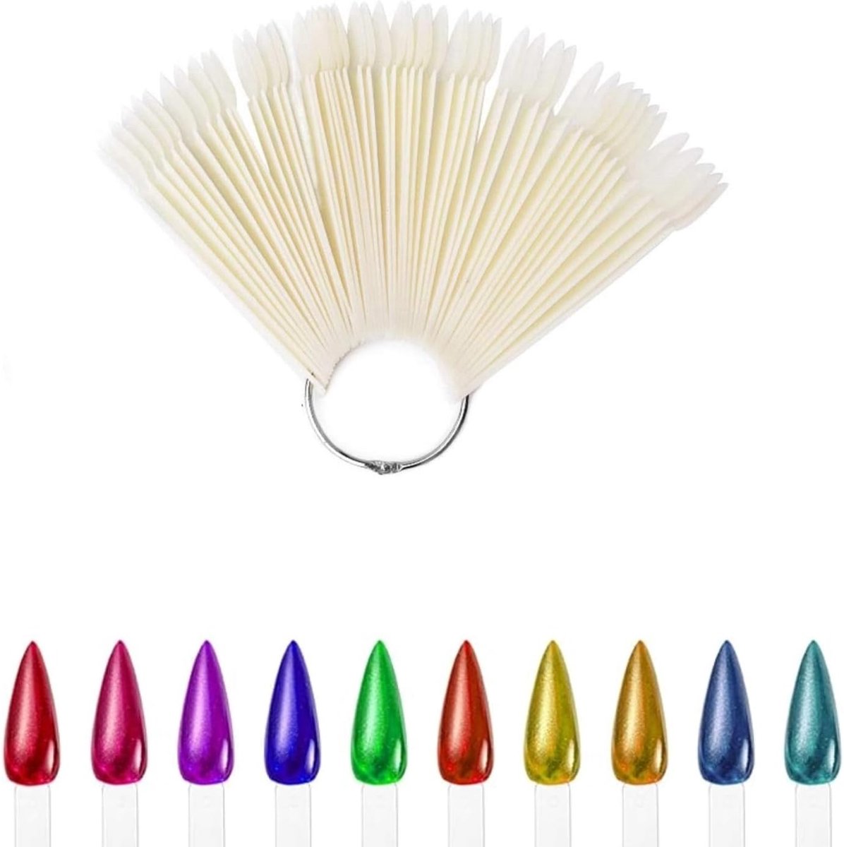 Nail Sticks,50 Stks Waaiervormige Ronde Kop Nagellak Paletten Kleurenkaart Nagel Praktijk Gereedschap, Transparante Nail Art Polish Display Tips voor Nail Art Polish