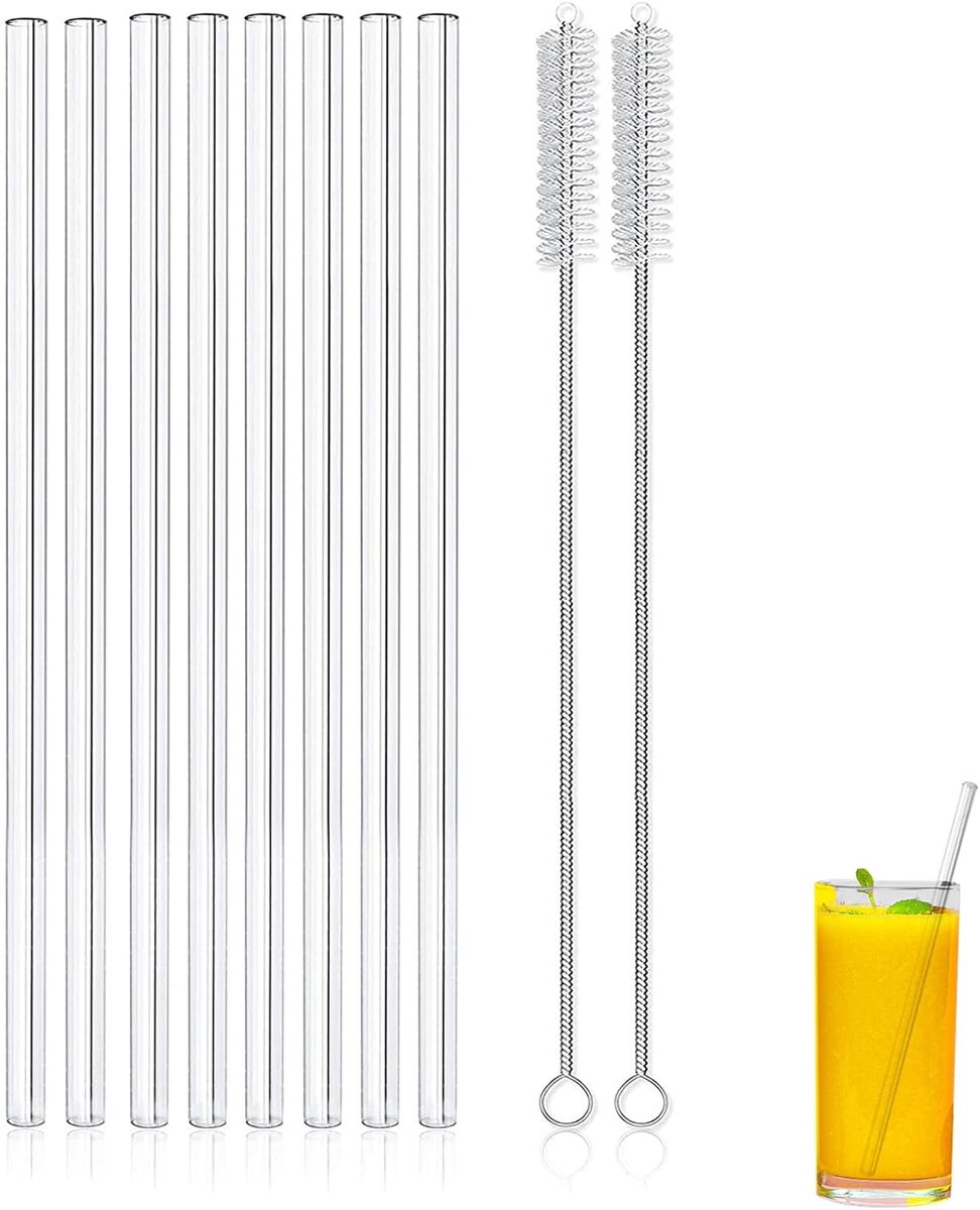 Herbruikbare glazen rietjes, heldere rechte rietjes voor smoothie, milkshake, cocktail, koude dranken
