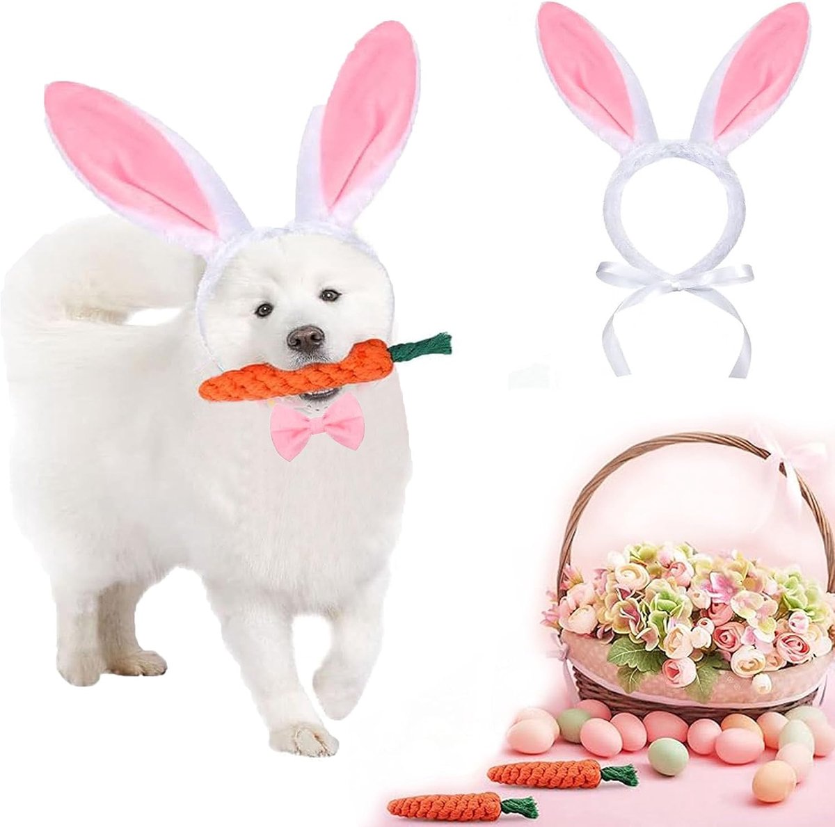 hoofdbanden, hond paashaas kostuum, wortel haarband, puppy wortel touw speelgoed gevlochten, verstelbaar huisdier paasfeest kostuum accessoires voor hond kat puppy