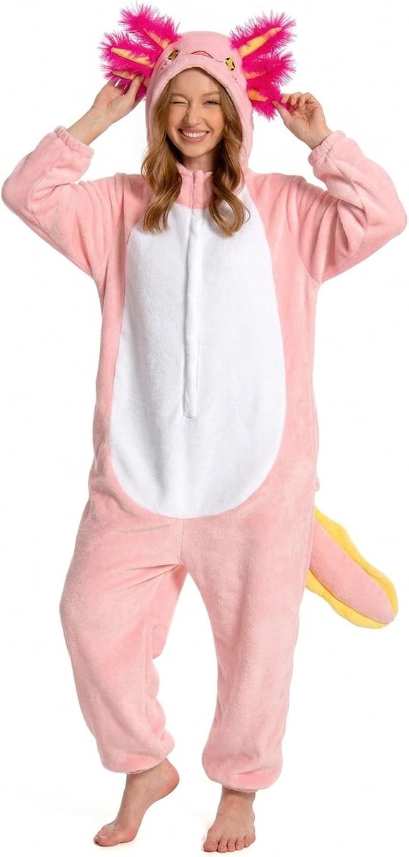Onesie voor Volwassenen - Dierenkostuum Jumpsuit Zachte Fleece Pyjama Unisex voor Vrouwen en Mannen - Carnaval Kerst Halloween Cosplay (S, Salamander)
