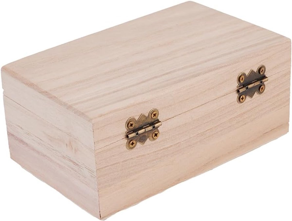 Onafgewerkte houten kisten, houten kisten, met scharnierend deksel en sluiting aan de voorkant, opslag voor sieraden, doe-het-zelf kunst en handwerk, hobby's