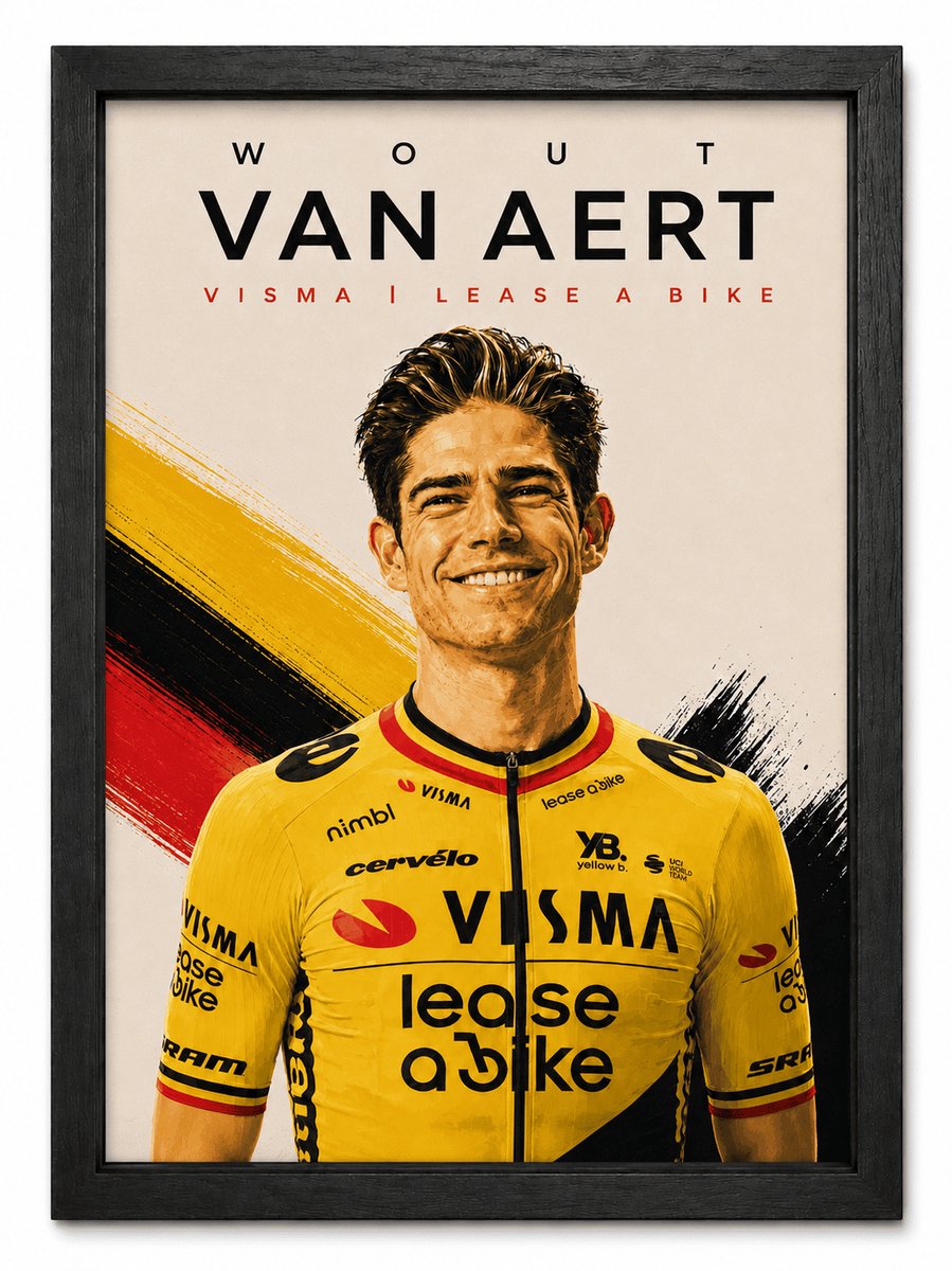 Wout van Aert Poster | Wielrennen | Wieler Art | Inclusief Zwarte A4 Lijst