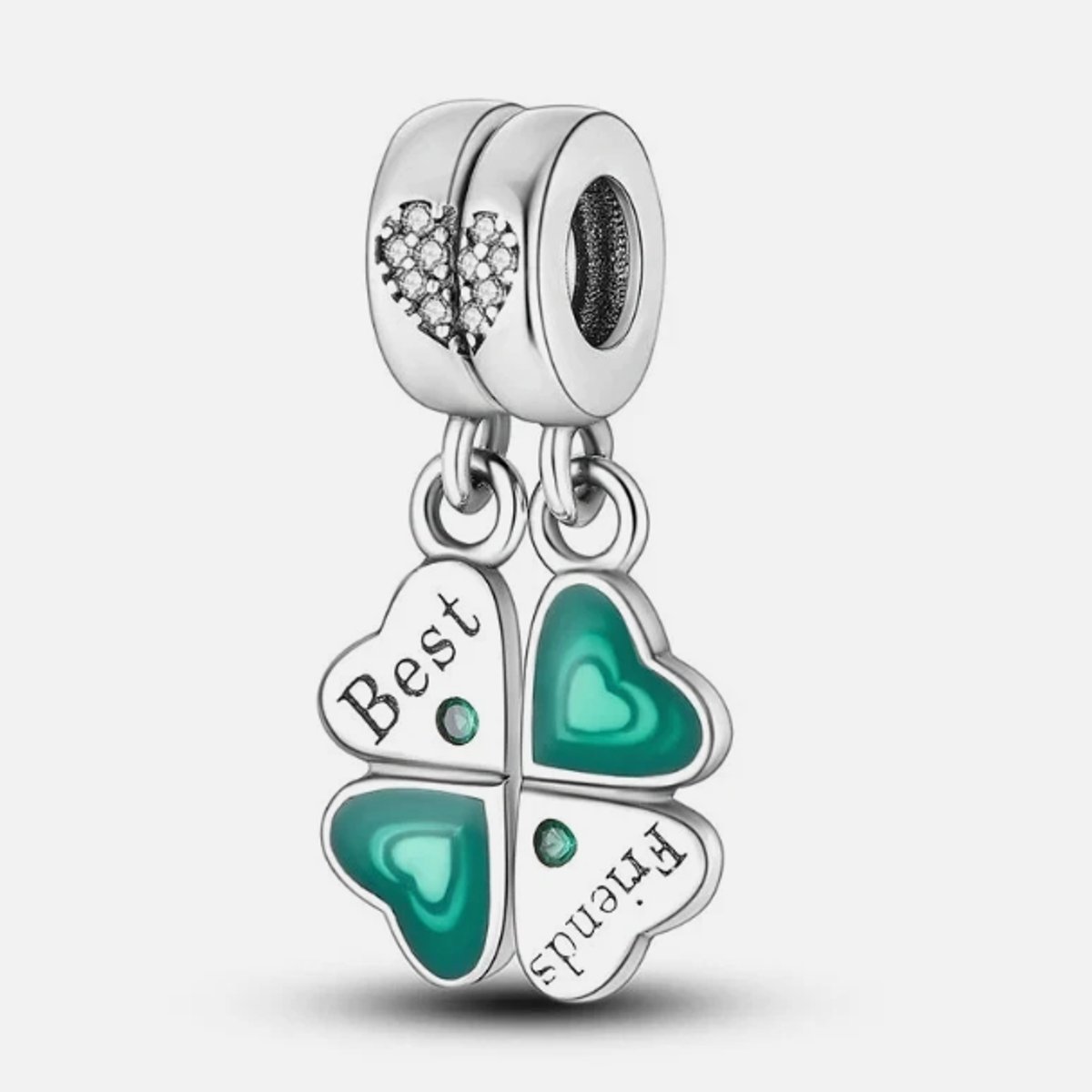 Fler® | Bedel | Past op populaire bedelarmbanden (standaard - 3mm) | Klavertje Vier Bedel | Hangbedel Charm | 925 sterling zilver | Transparante zirkonia | Groene & zwarte emaille | Valentijnsdag Cadeau | Sinterklaas kado | Kerstcadeau | Verjaardag
