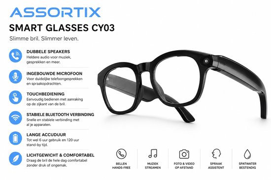 Assortix Camera Bril met AI – 8MP Camera – AI Vertaling – Bluetooth Bellen – Open-Ear Audio – Spraakassistent – Zwart — afbeelding 2